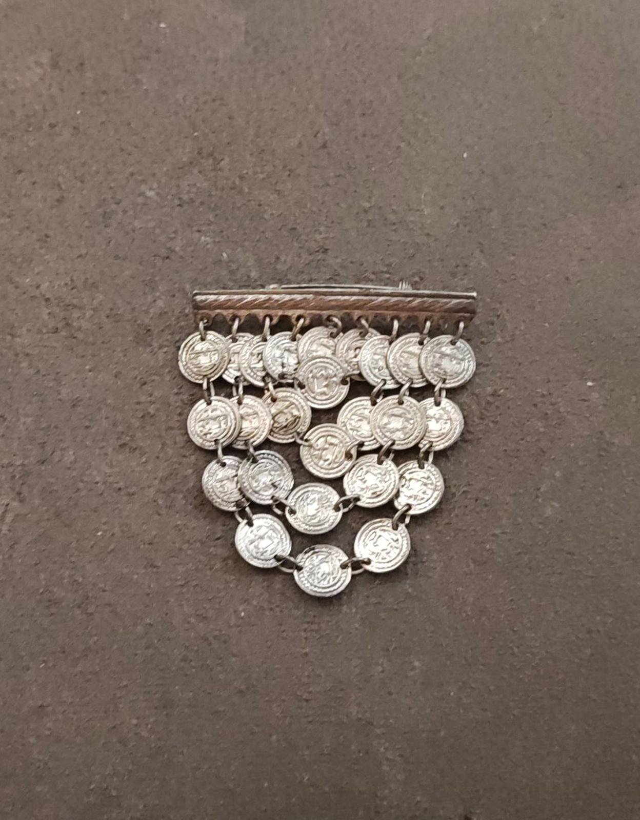 1950s/60s Silver Tone San Marino Coin Dangle Brooch