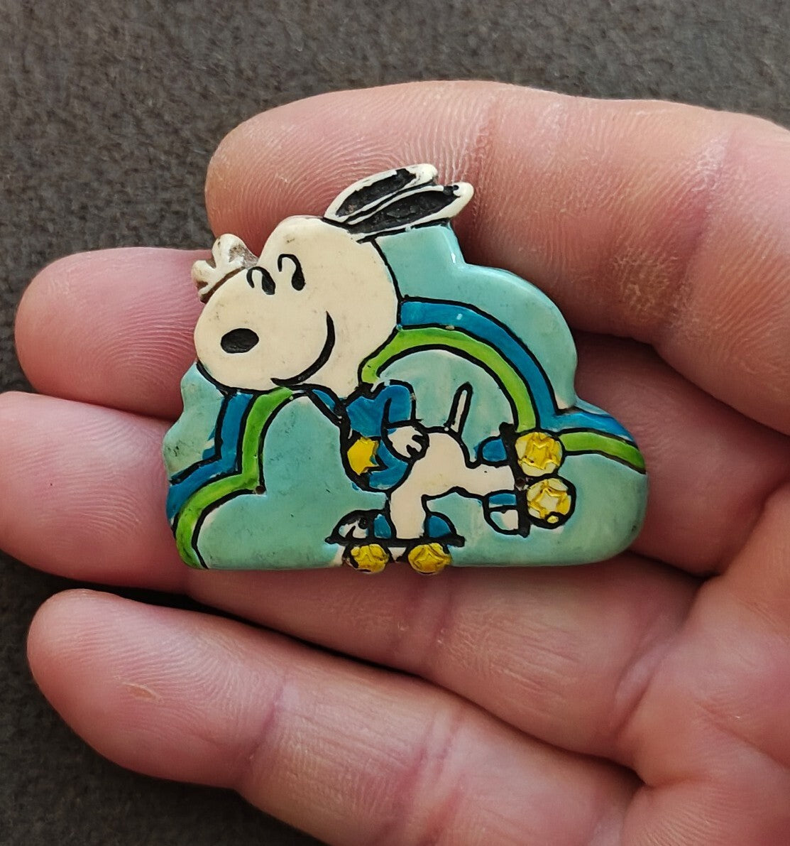 1970s Peanuts Snoopy Roller Skating Enamel Pin