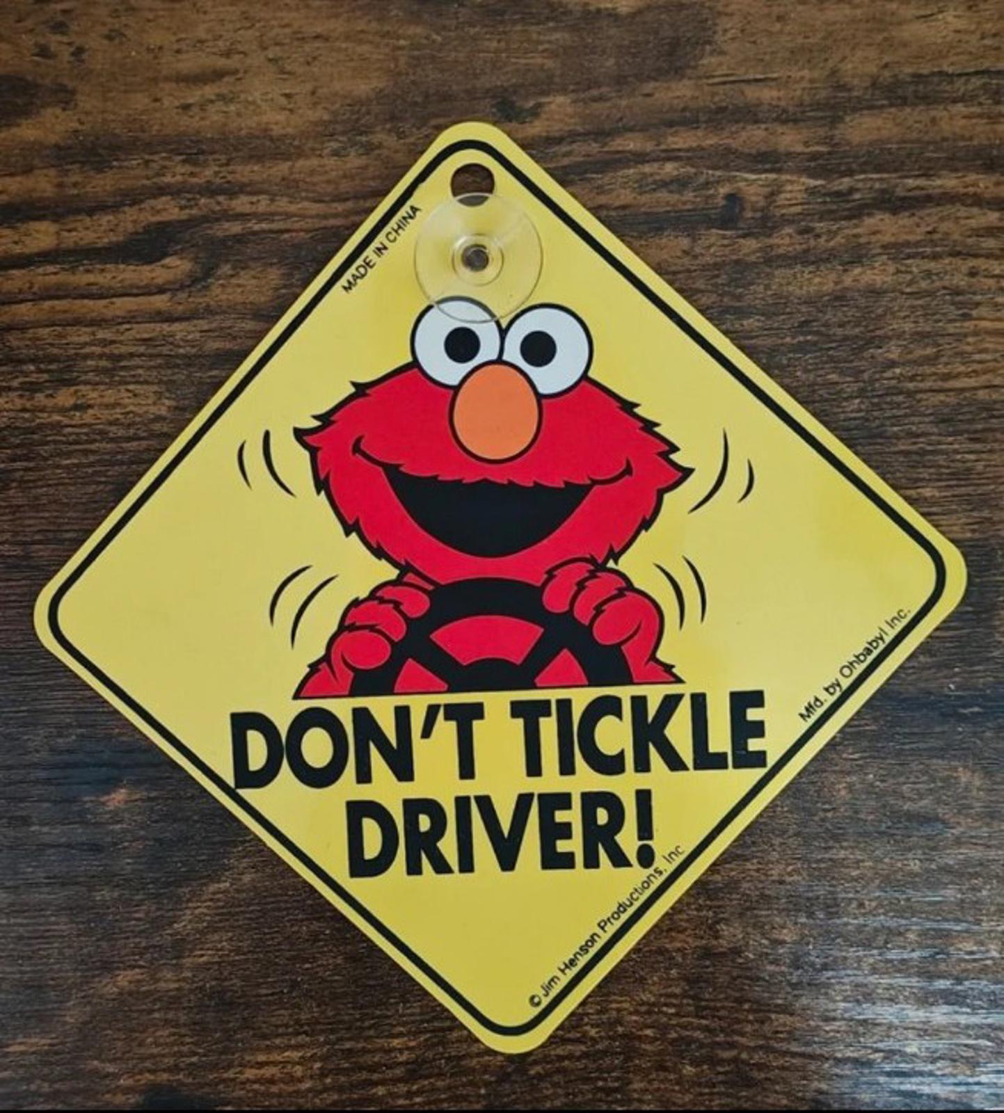 1997 Sesame Street Elmo "Don't Tickle Driver!" Car Window Sign With Suction Cup