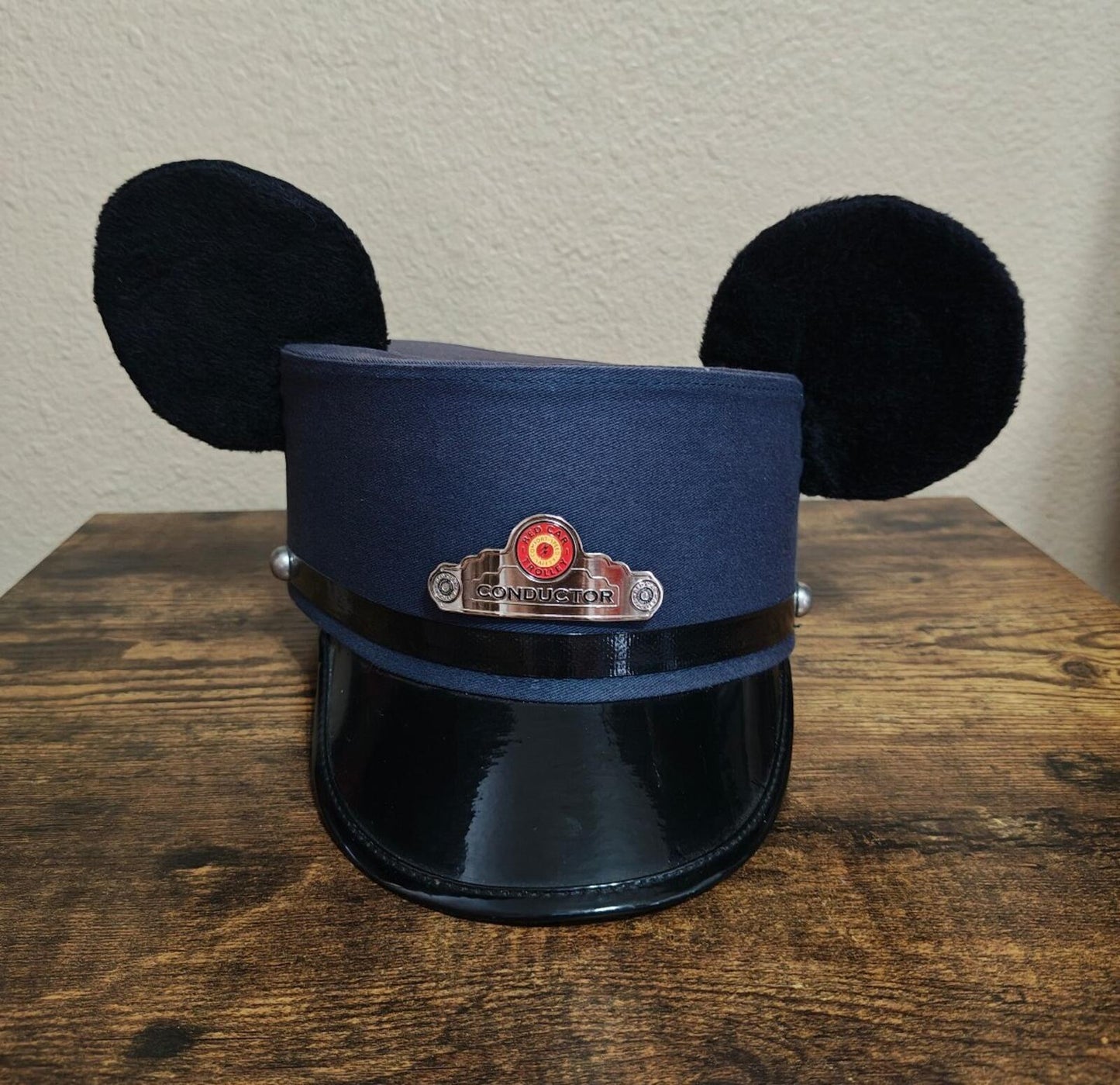 Disney Parks Blue Mickey Mouse Ears Conductor Hat Red Car Trolly