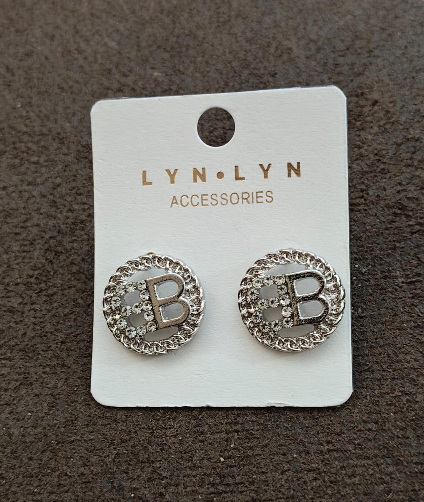 Lyn Lyn Accessories Silver Tone Crystal Encrusted "B" logo Stud Earrings New