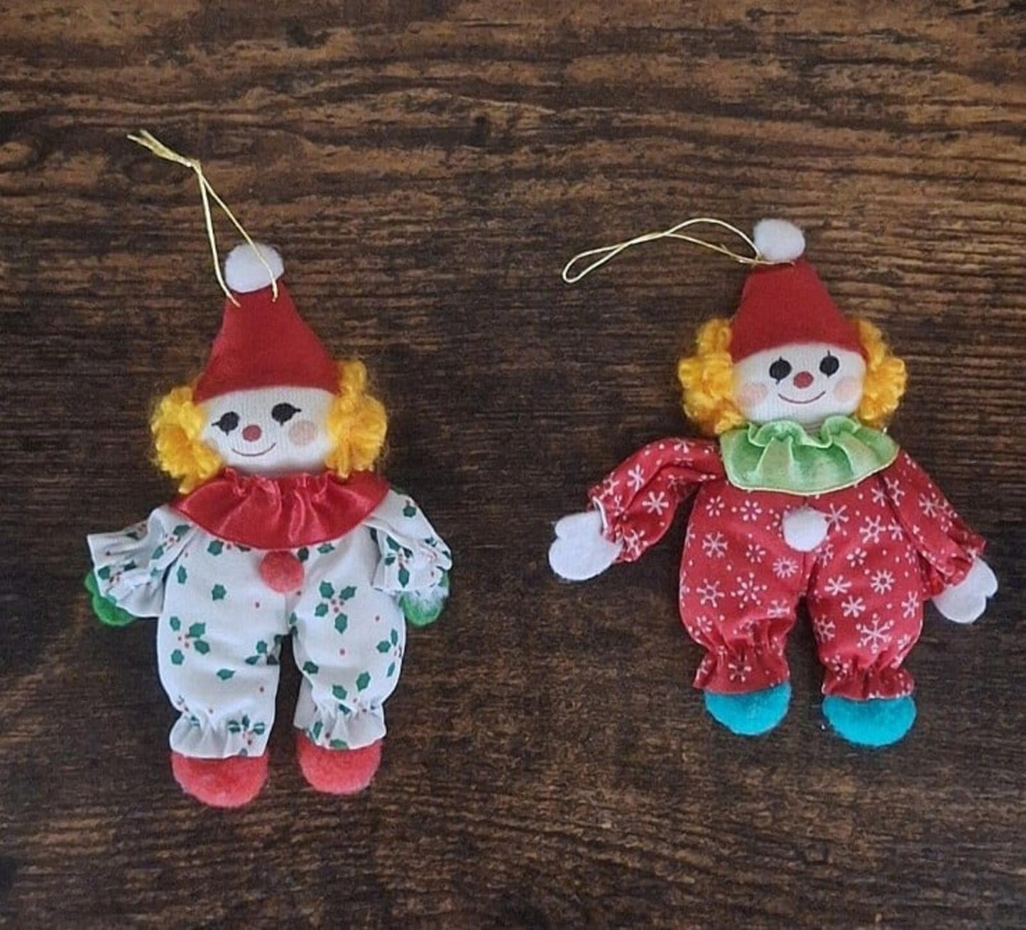 Set Of 1980s Soft Stuffed Circus Clowns/Clowns 4" Ornaments