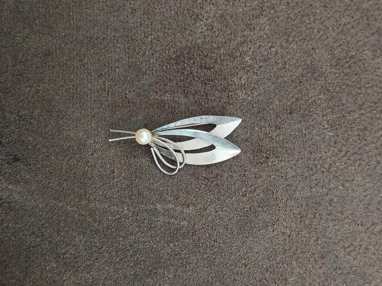 1950s/60s Sterling Silver Modernist With Cultured Pearl Brooch
