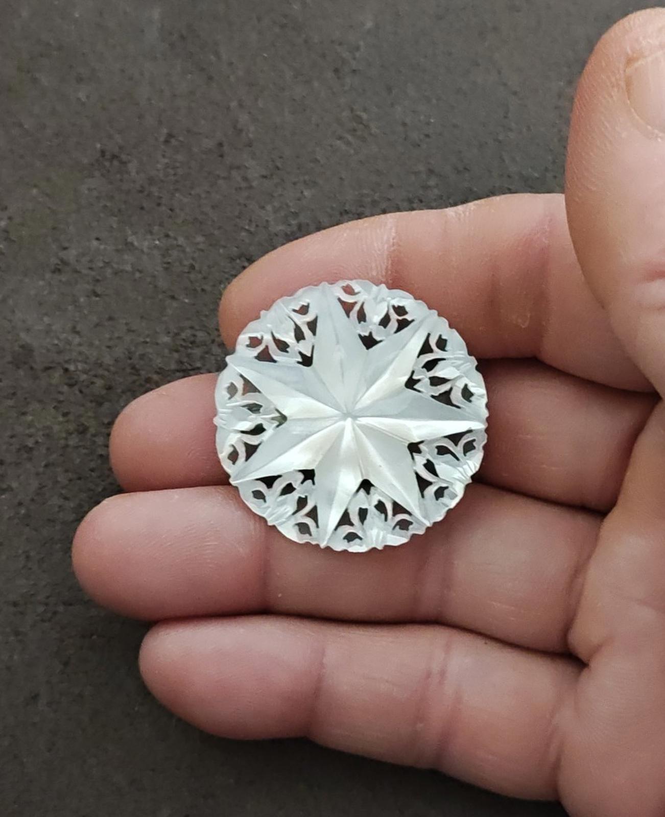 1960s Hand Carved Mother of Pearl Star of Bethlehem Brooch From Bethlehem