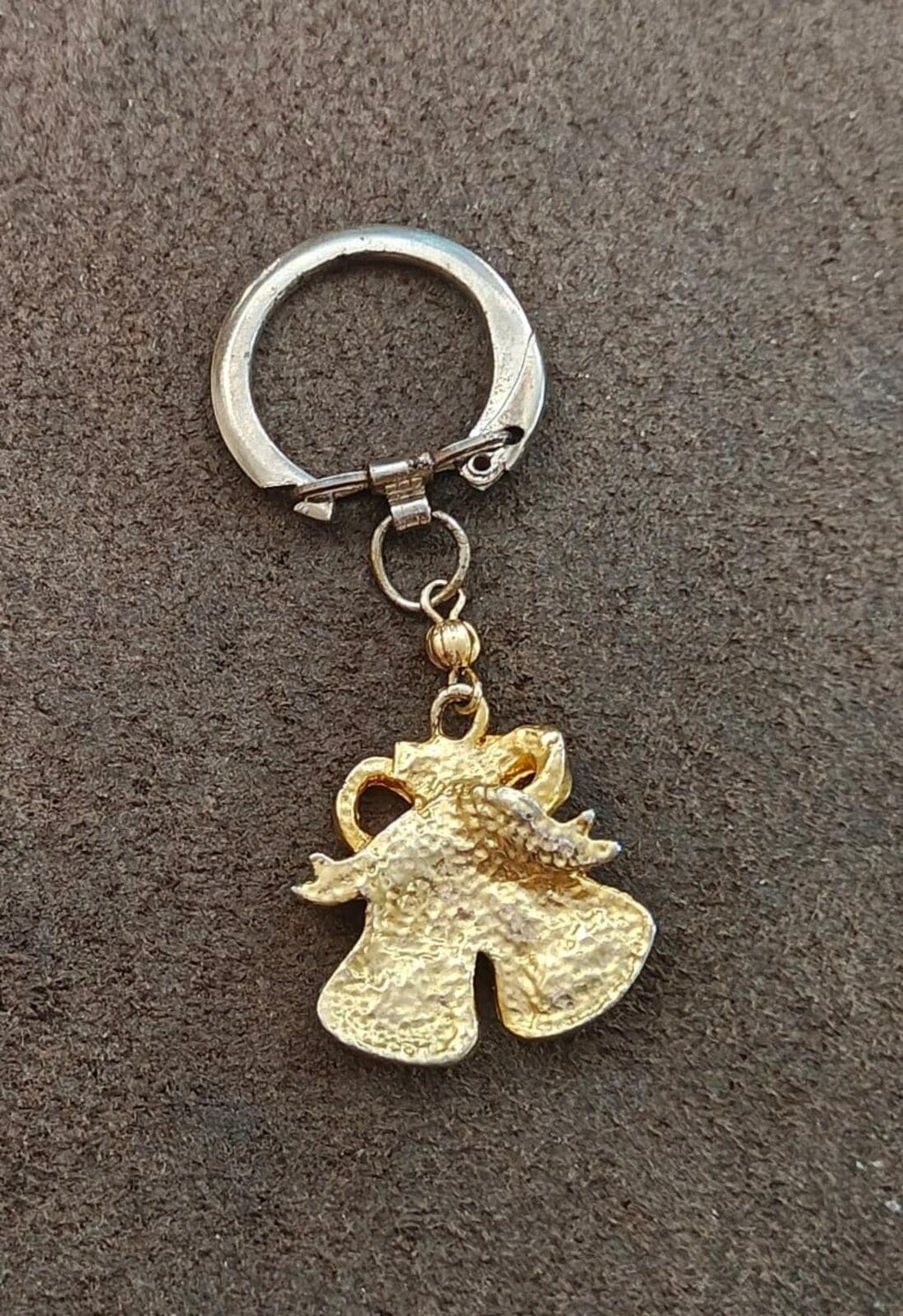 1980s Gold Tone With Red White & Green Enamel Christmas Bell Keychain