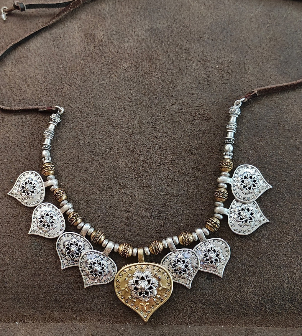 Lucky Brand Two Tone Medallion Bead & Adjustable Leather Cord Pendant Necklace
