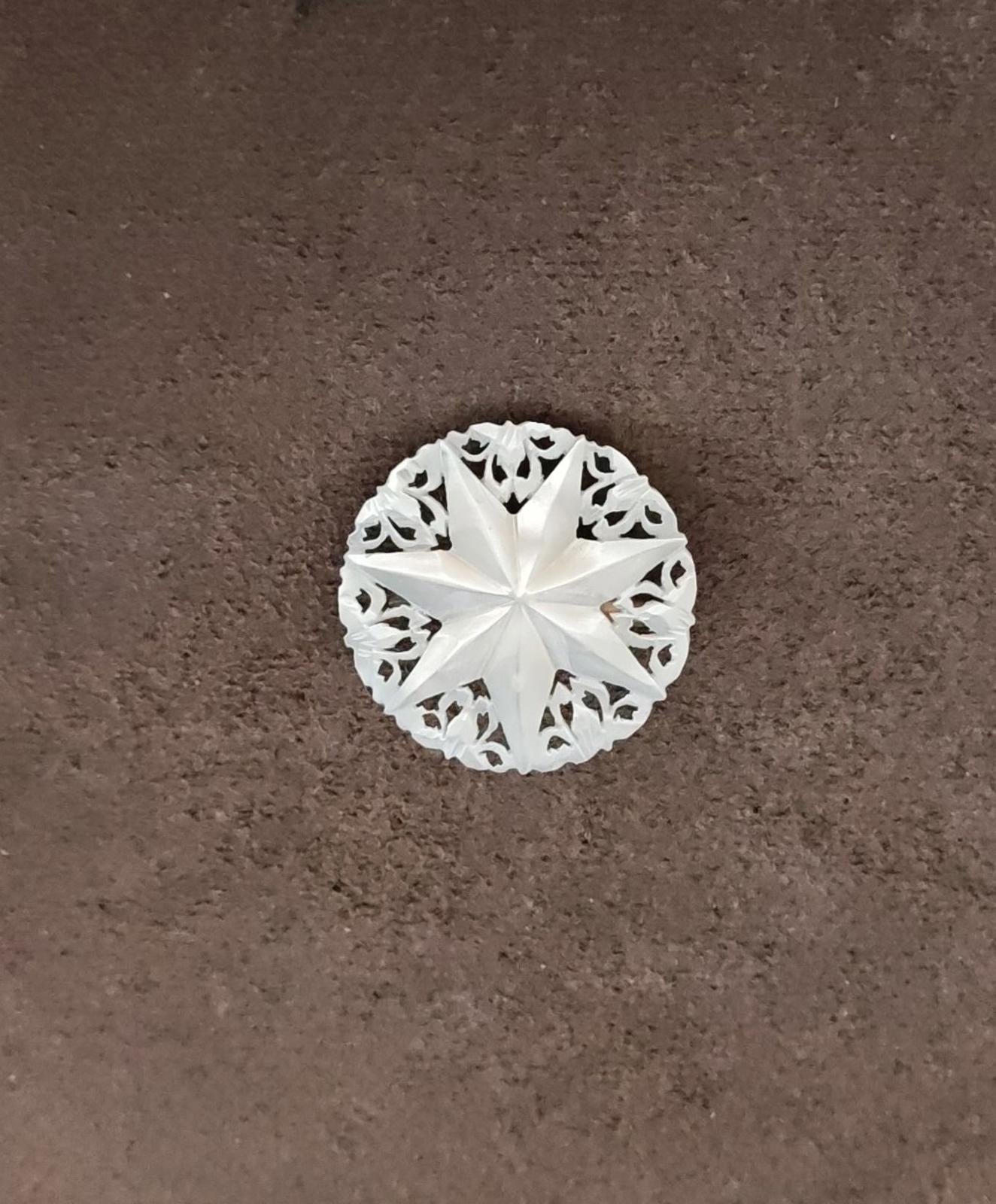 1960s Hand Carved Mother of Pearl Star of Bethlehem Brooch From Bethlehem