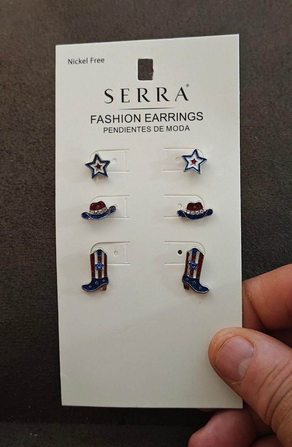 Serra Brand Patriotic Fashion Earrings With Western Themed Design New