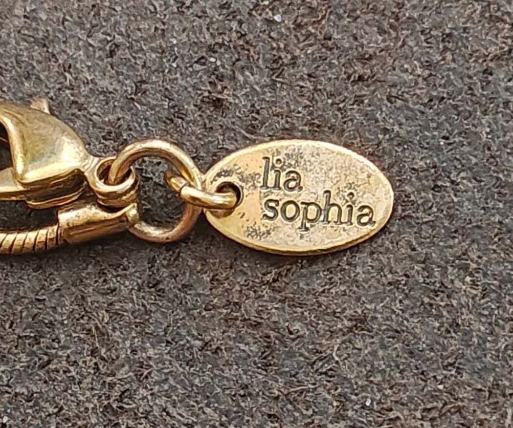 Early 2000s Lia Sophia Gold Tone Mother of Pearl Mosaic Slide Pendant Necklace