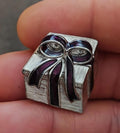 1980s Present With Purple Bow Silver Tone Enamel Pin Brooch