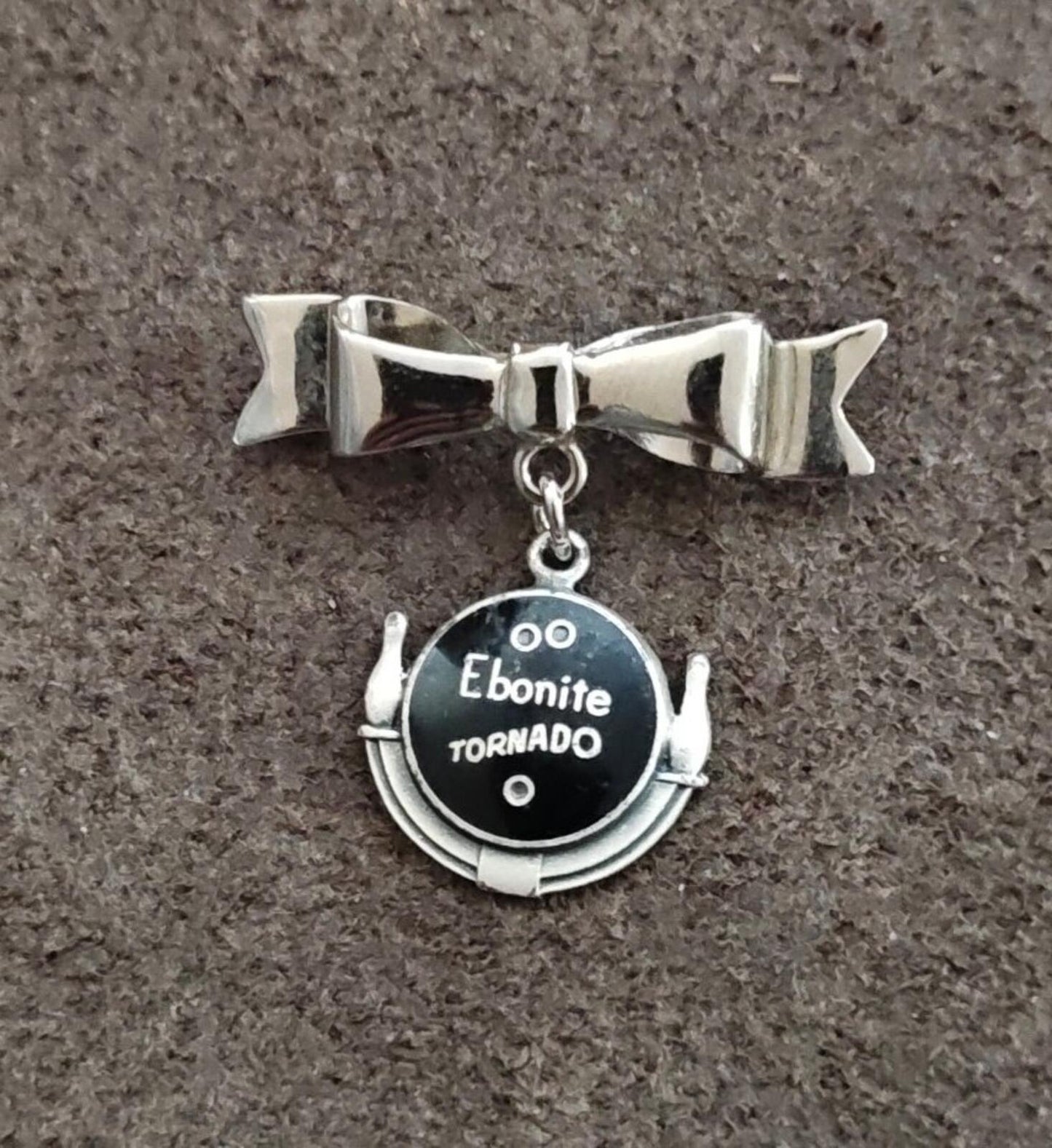 1950s Silver Tone Ebonite Tornado Bowling Ball Dangle Brooch