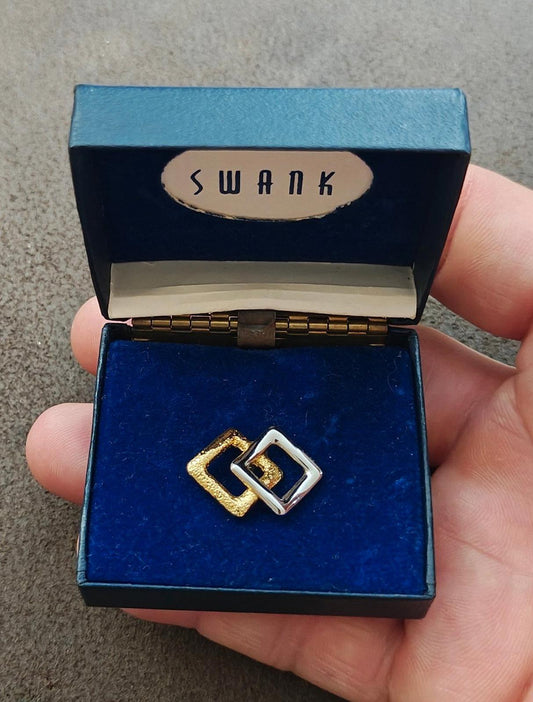 1960s Swank Abstract Link Style Two Tone Textured Tie Tack/Lapel Pin
