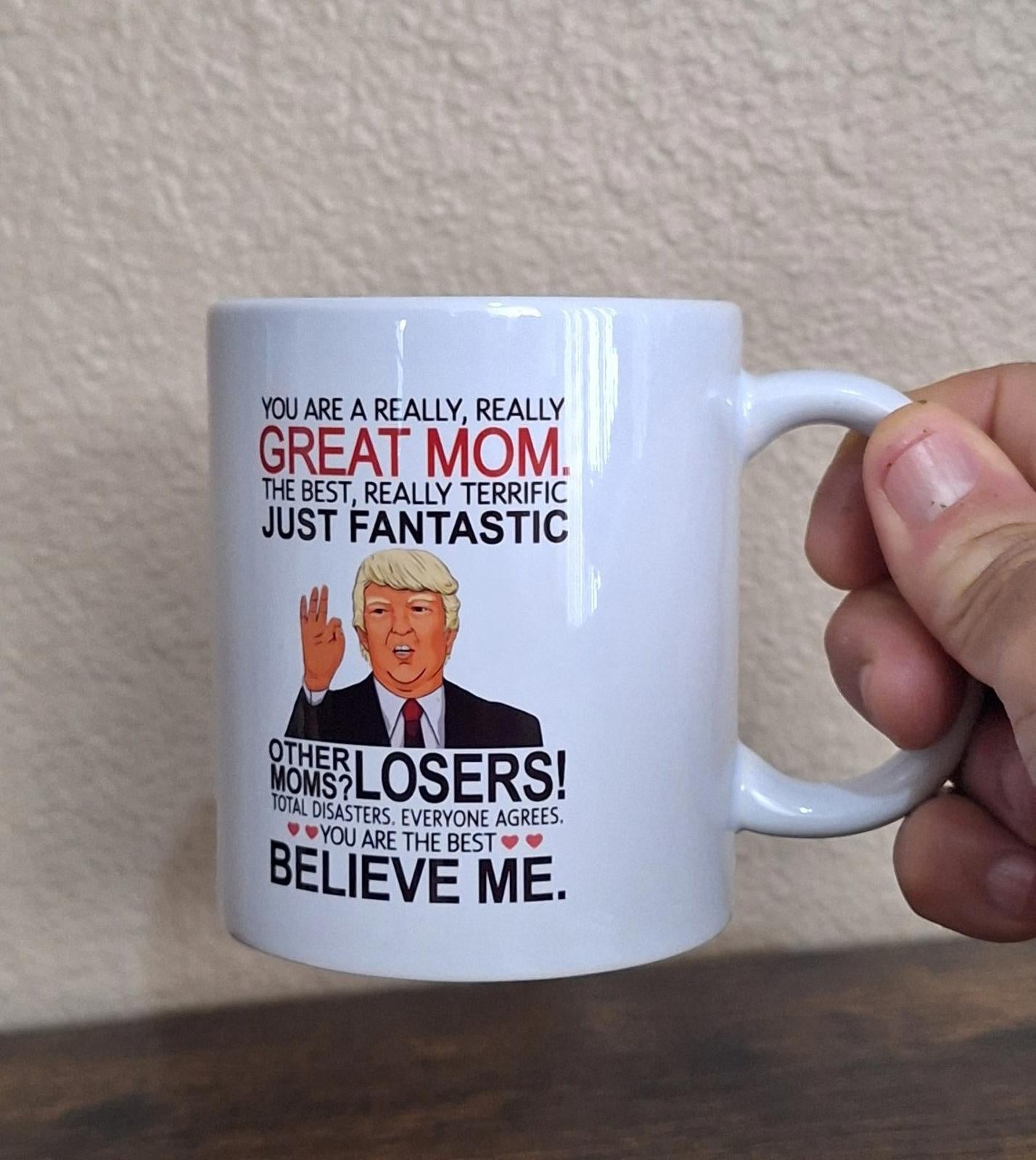 Funny Donald Trump Great Mom Double Sided White Ceramic 11 oz Mug New In Box.