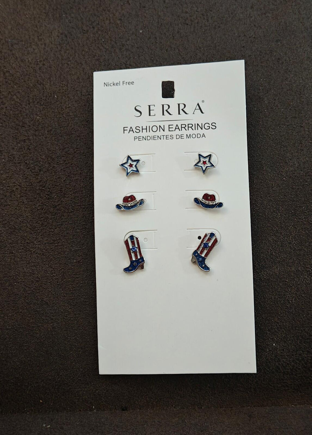 Serra Brand Patriotic Fashion Earrings With Western Themed Design New