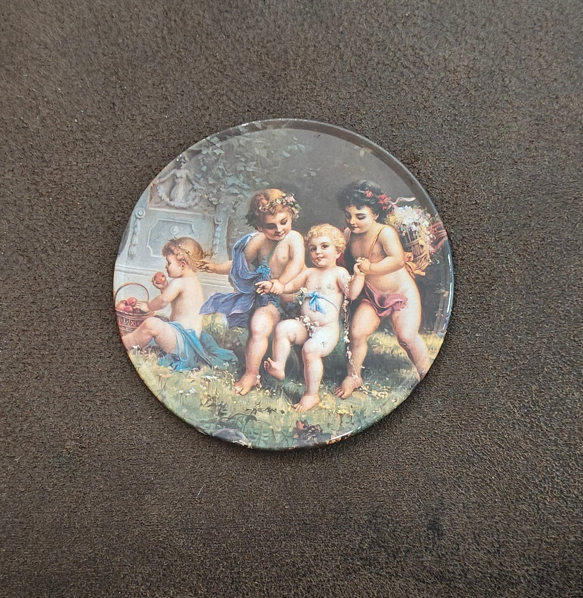 Trippie’s Inc 1995 Cherubs at Play Metal Coaster - Hans Zabateri Putti Angel Art