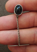1950s/60s Swank Silver Tone Tie Tack/Lapel Pin With An Oval Dark Cabochon