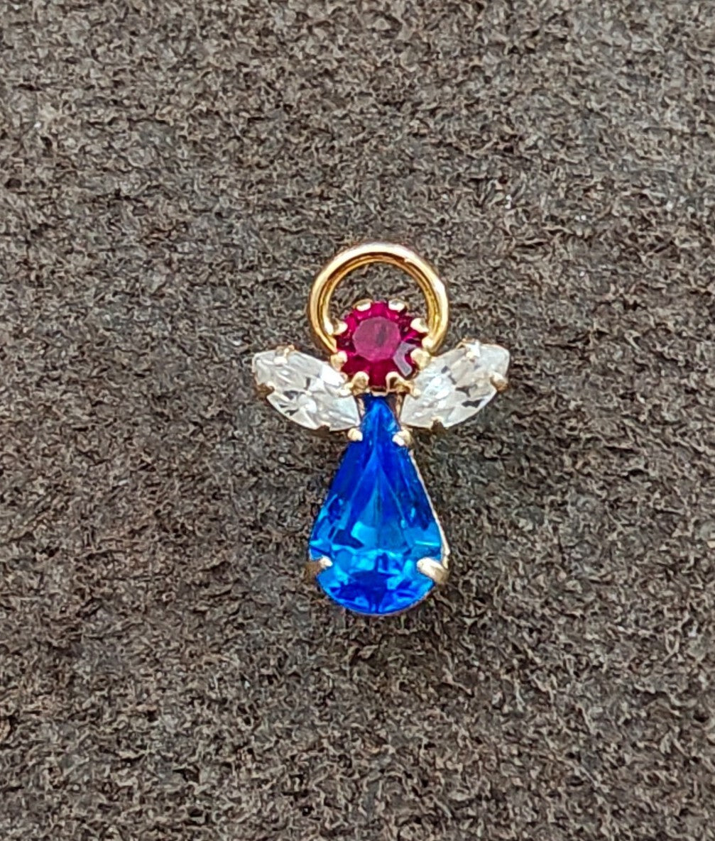 1990s Gold Tone With Red, White & Blue Rhinestones Small Patriotic Angel Pin