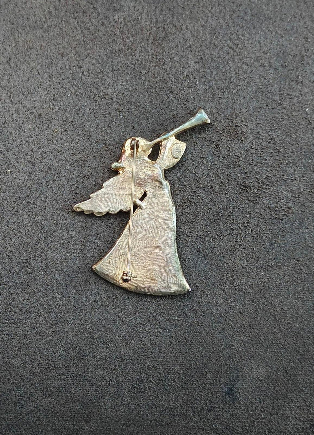 Angel brooch pin back, plain silver-tone metal with pin and clasp hardware