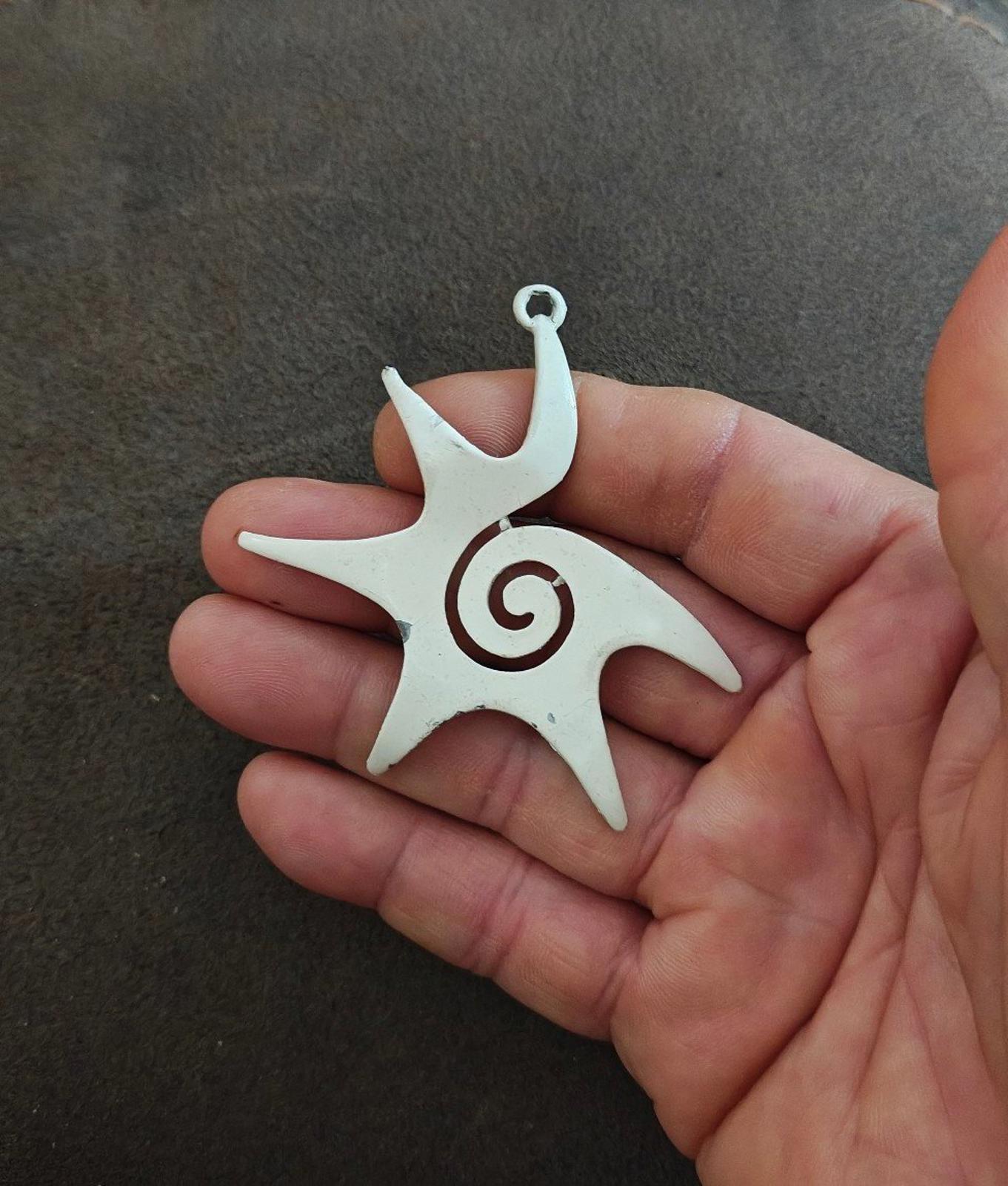 1970s Signed Kramer Spiral Star White Enamel Metal Pendant