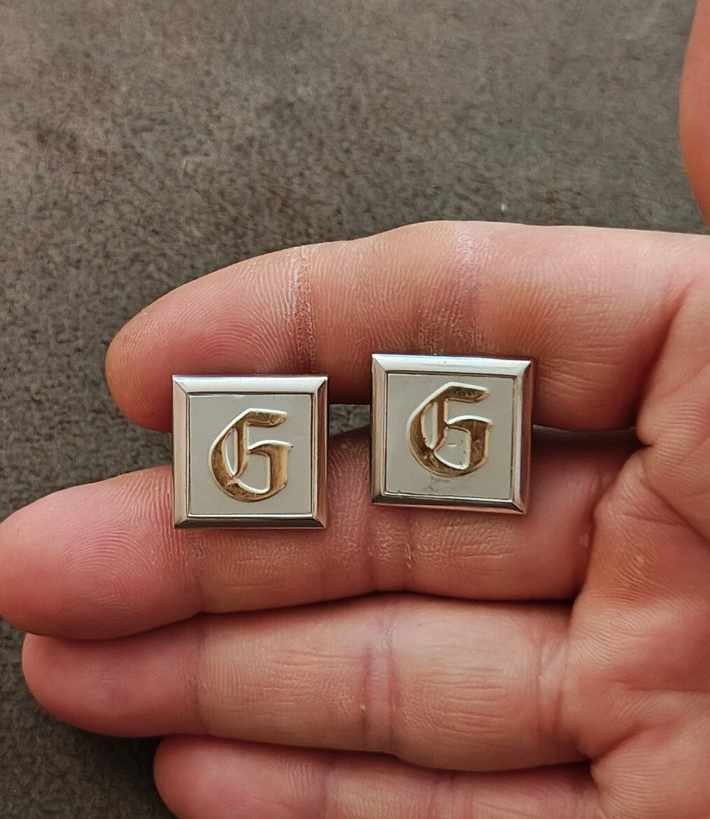 1950s/60s Swank Monogram Initial "G" Silver Tone Cufflinks