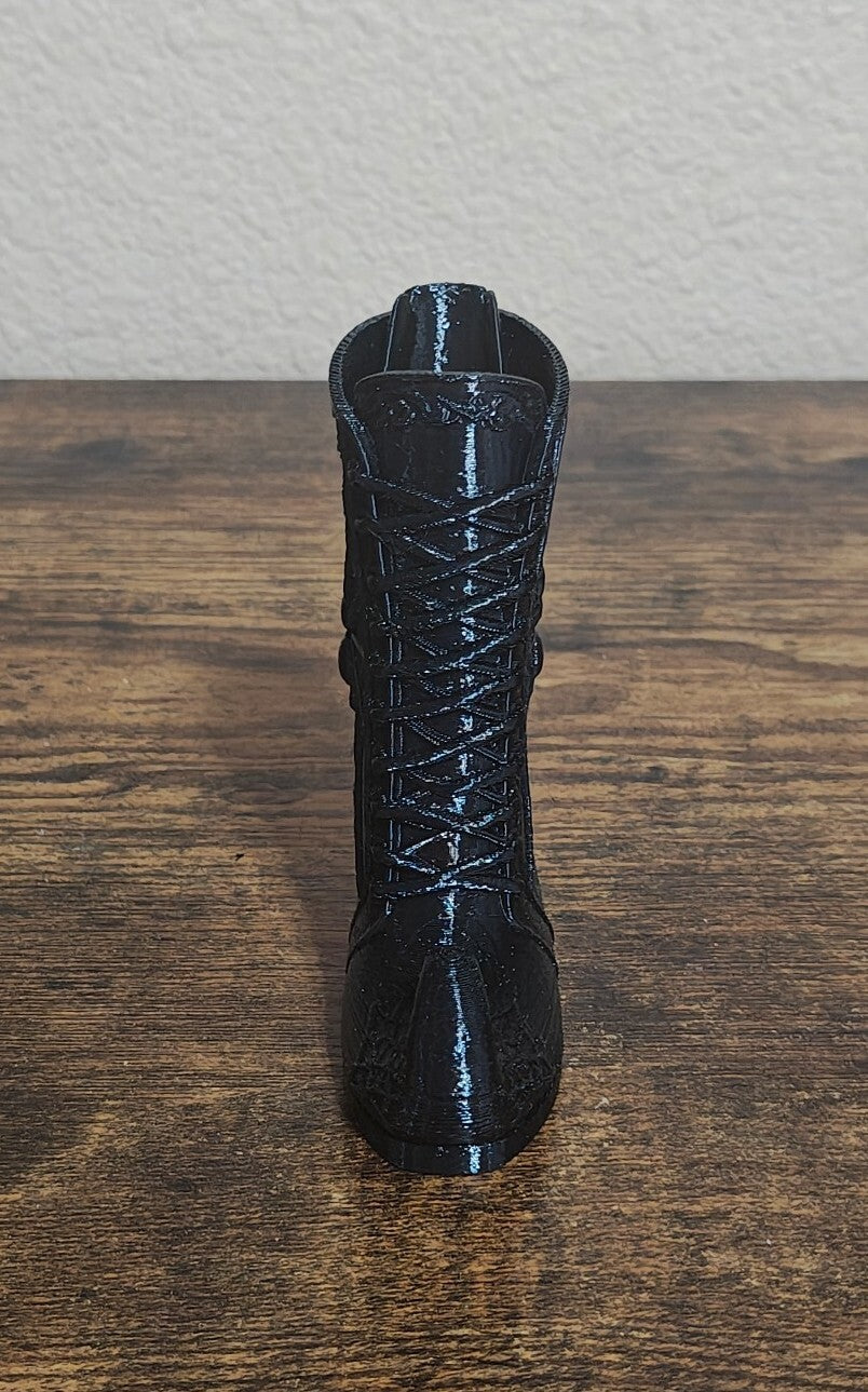 3D Printed Black Gothic Curled Toe Spider Web Witch Boot Small Vase/Holder