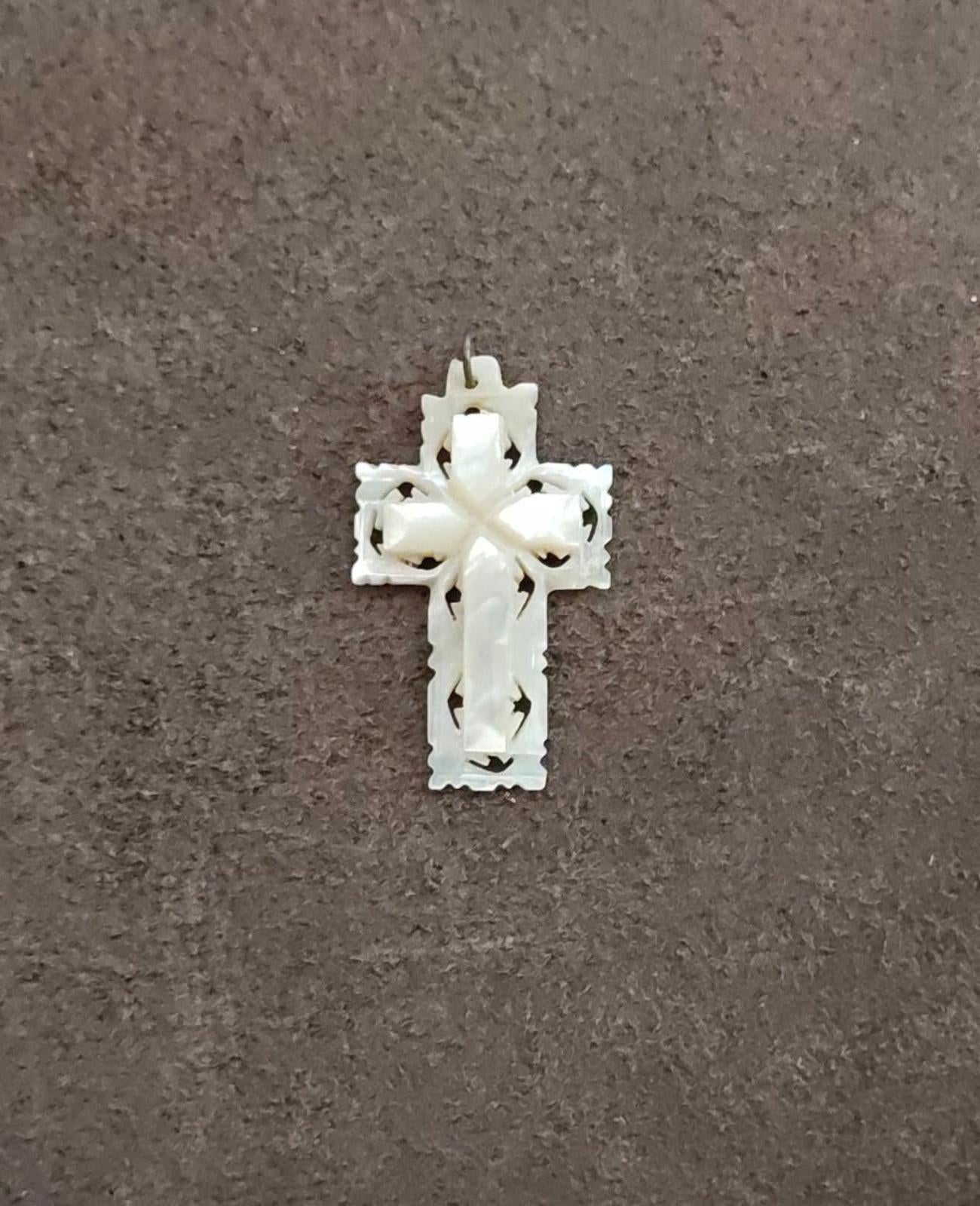 1980s/90s Hand Carved Mother of Pearl Cross Pendant From Bethlehem