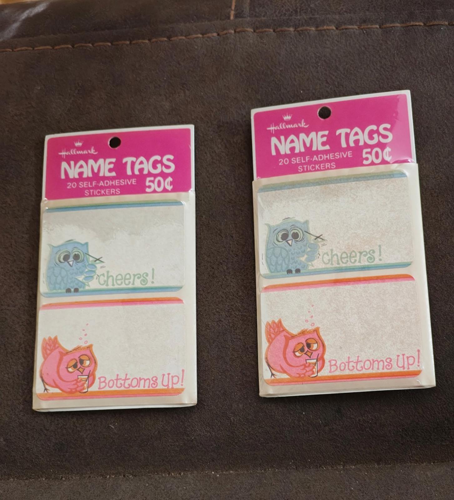 1980s Set of 2 Hallmark Cheers and Bottoms Up Owl Name tags