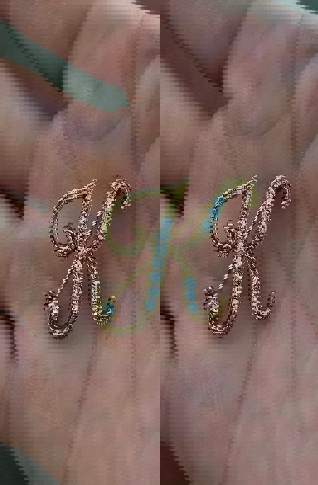 1980's Monogram Initial K with Rhinestones Gold Tone Brooch Pin