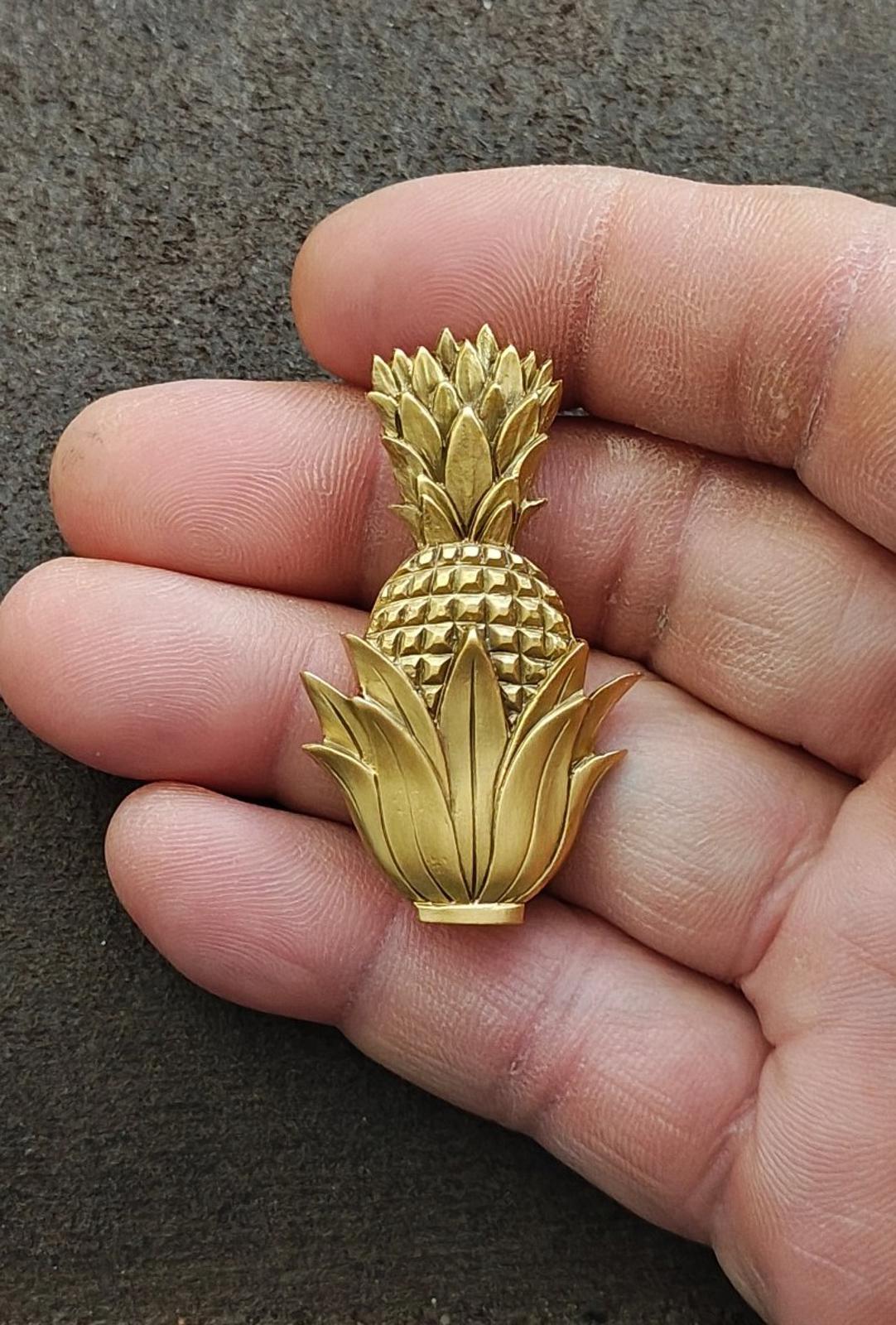 1980s Vintage EI Signed Gold Tone Pineapple Brooch