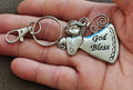 Ganz Silver Tone "God Bless" Angel Charm Keychain