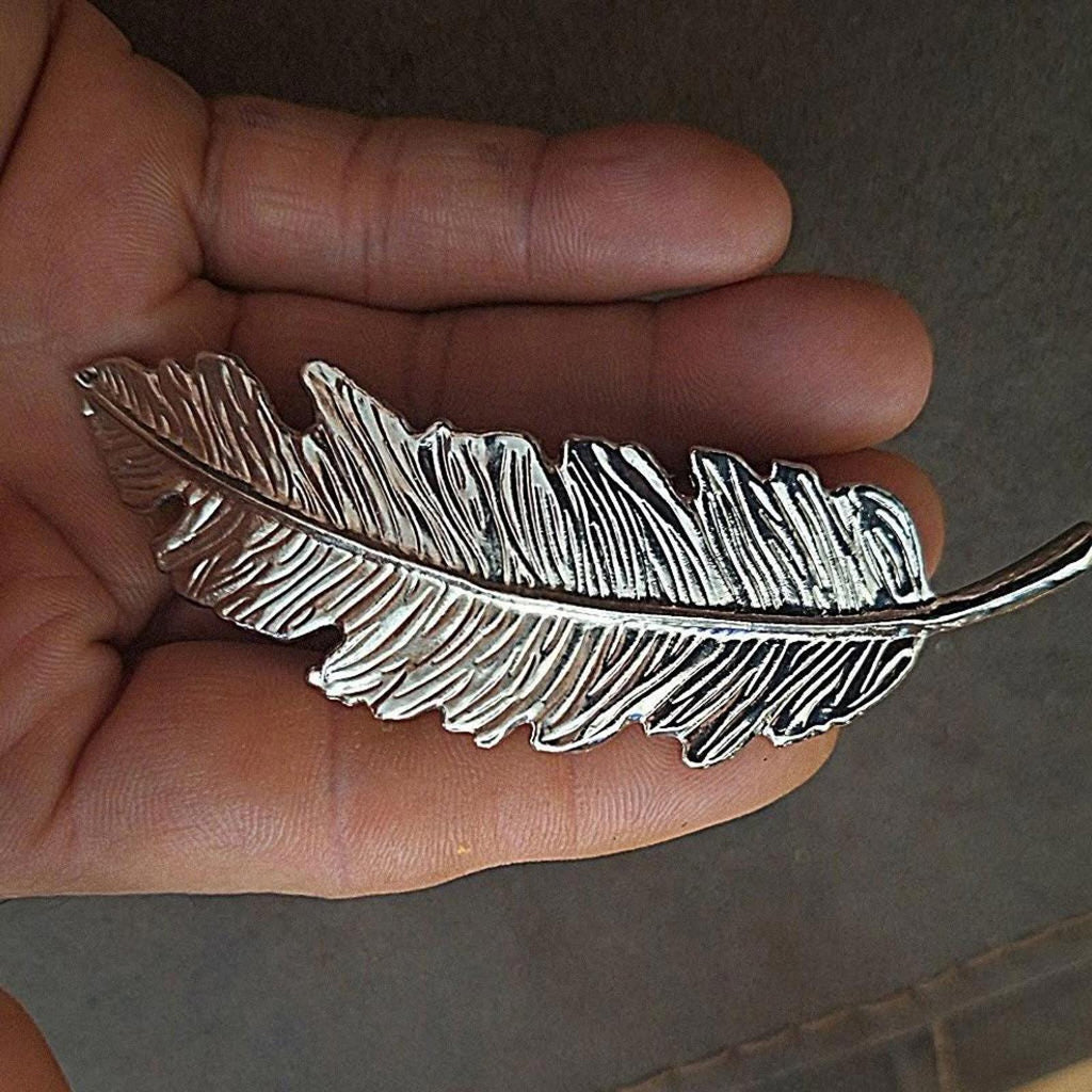 1980s Silver Tone Feather Leaf Hair Barrette Hair Clip