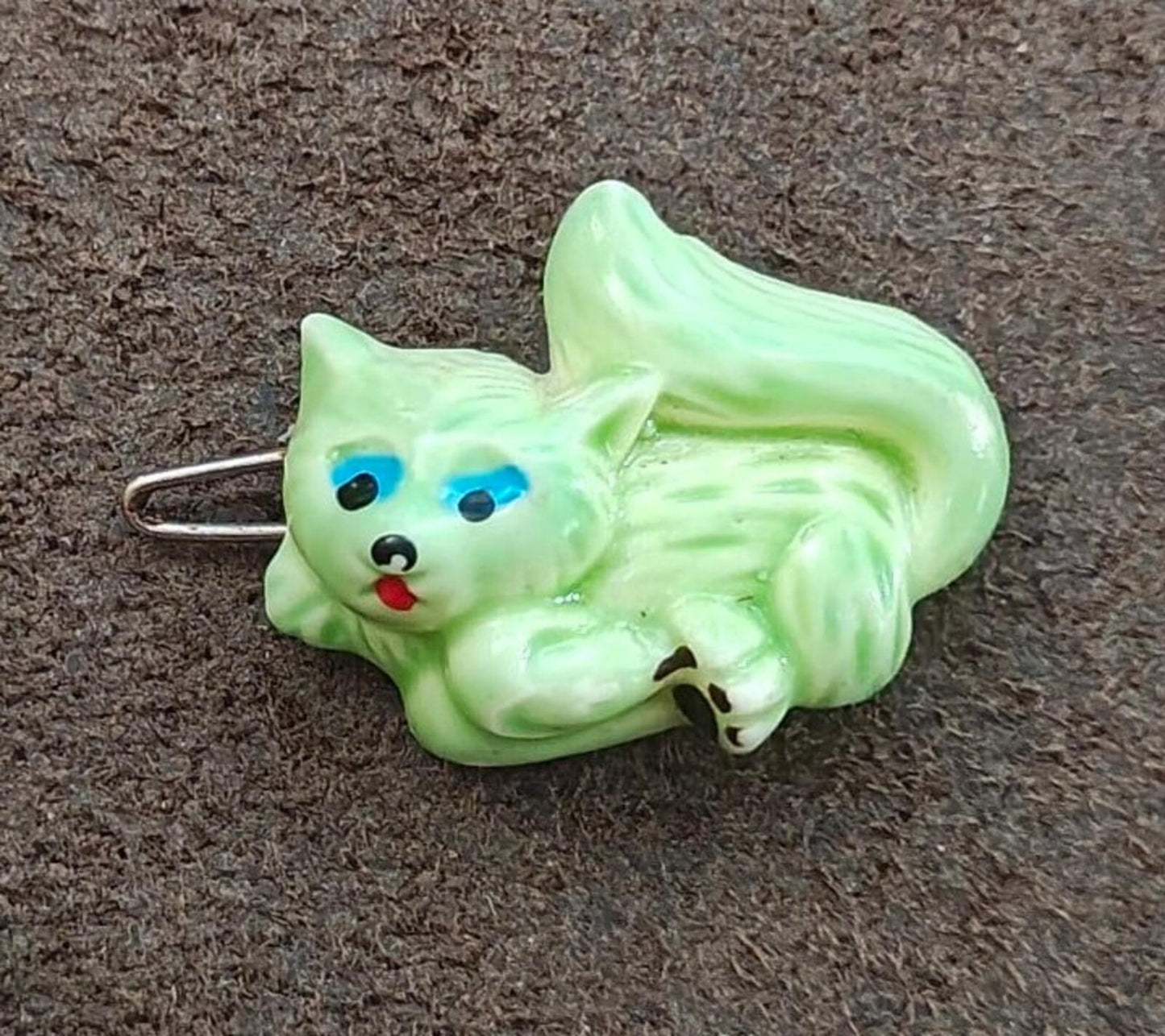 1980s Green Cat Hard Plastic Barrette In Great