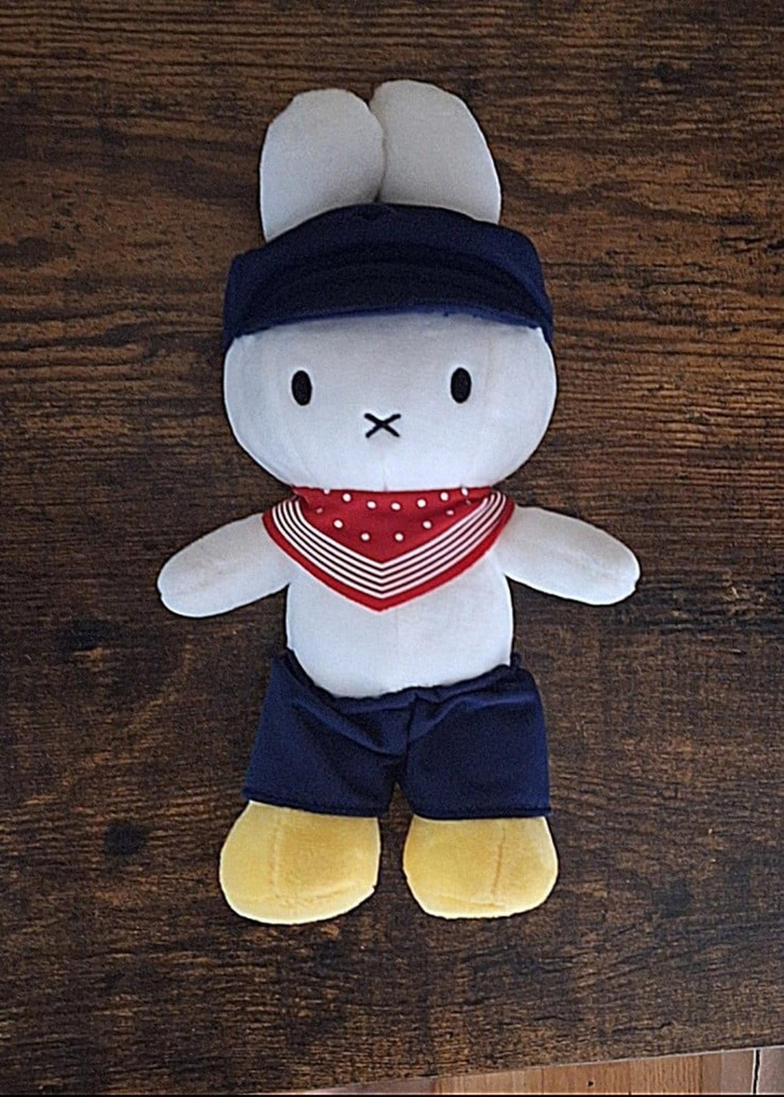 Cute Nijntje Miffy White Bunny Rabbit Blue Farmer Dick Bruna Soft Plush.