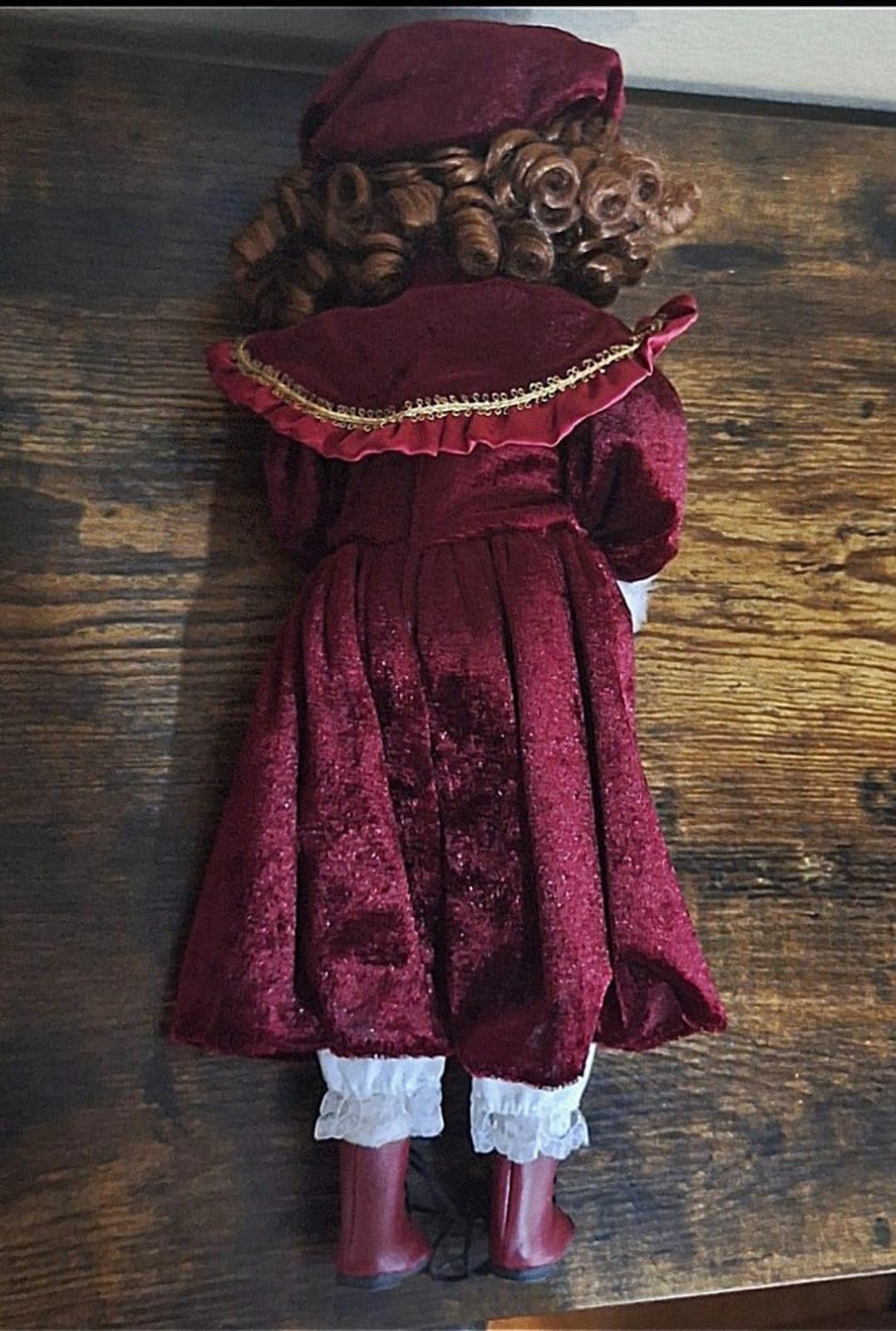 1983 Enesco Porcelain Christmas 17" Tall Doll With Cloth Body