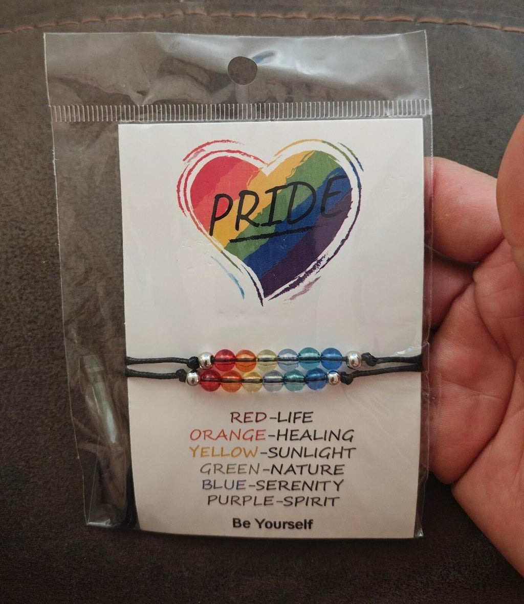 Set Of 2 LGBTQ+ Adjustable Rainbow Pride Beaded Wish Bracelets New