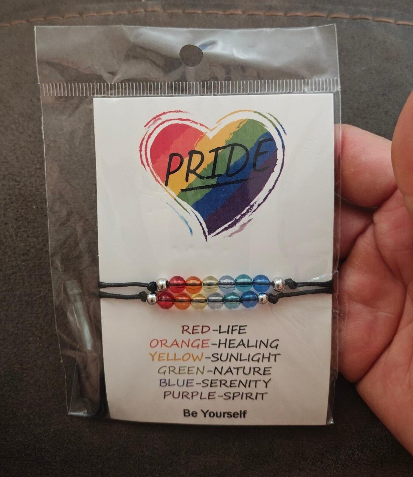 Set Of 2 LGBTQ+ Adjustable Rainbow Pride Beaded Wish Bracelets New