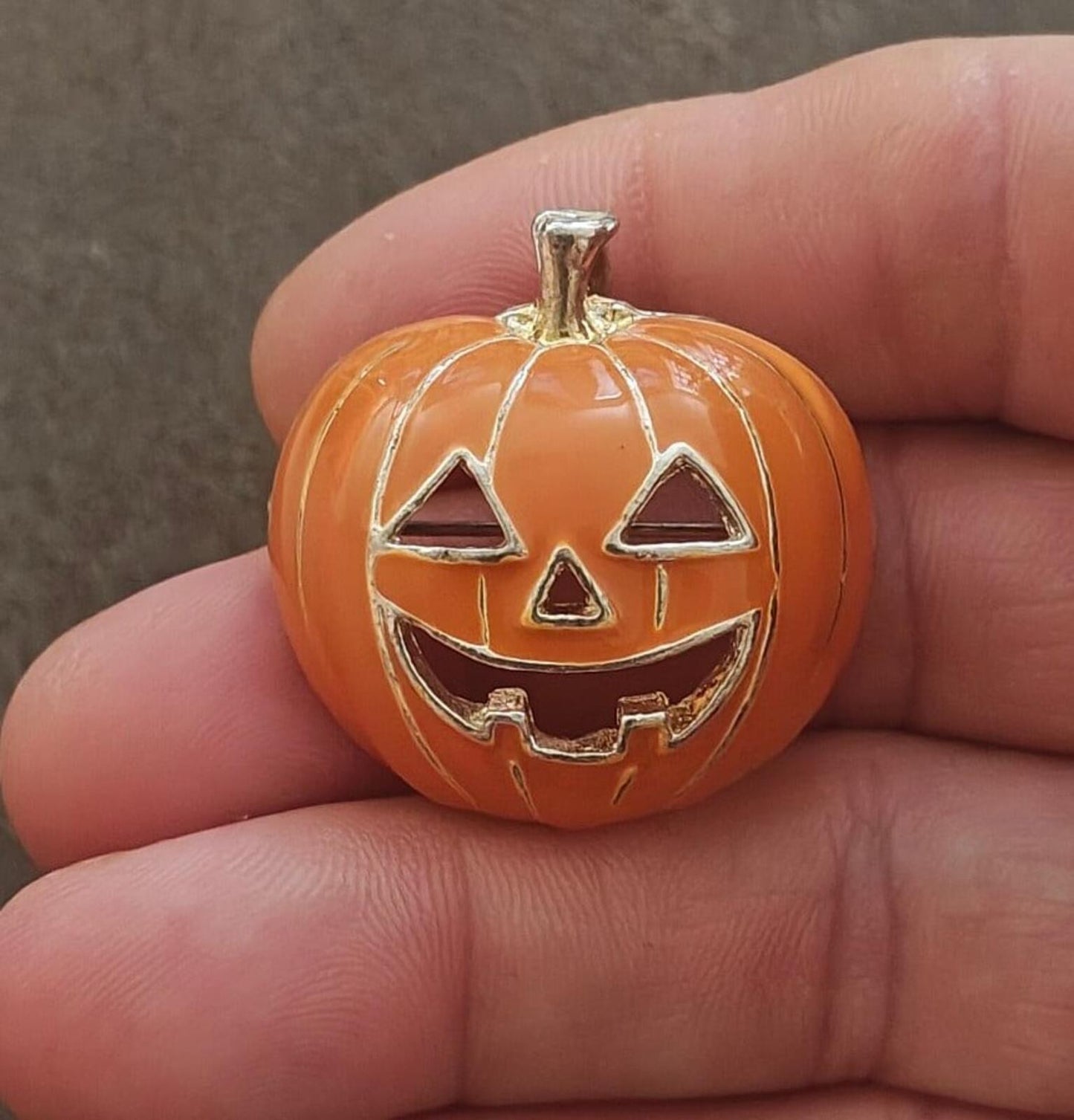 1980s Halloween Jack-O'-Lantern Pumpkin Brooch & Pendant