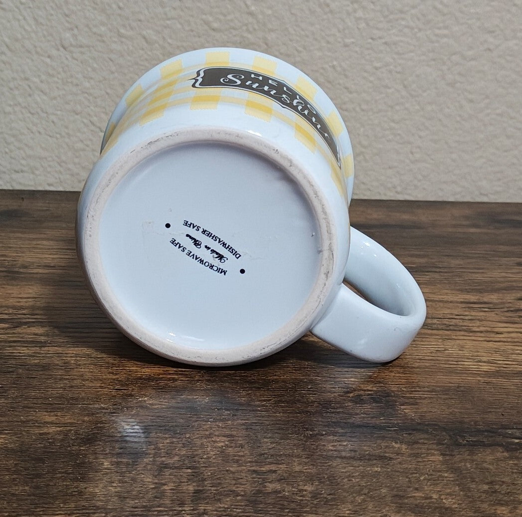 Hello Sunshine Yellow, Black & White Gingham Mug
