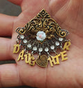 1980s Handcrafted "Daughter" Family Sentiment Gold Tone Dangle Brooch.