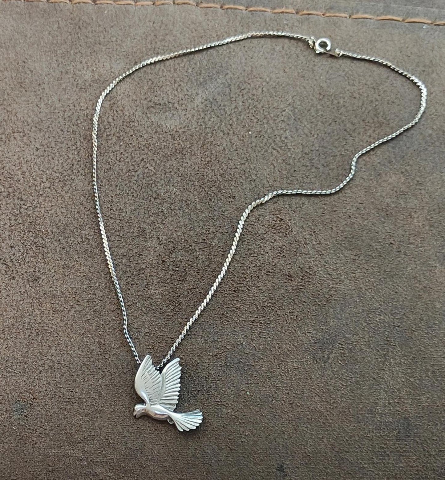 1980s Pewter Dove Pendant With Silver Tone Chain