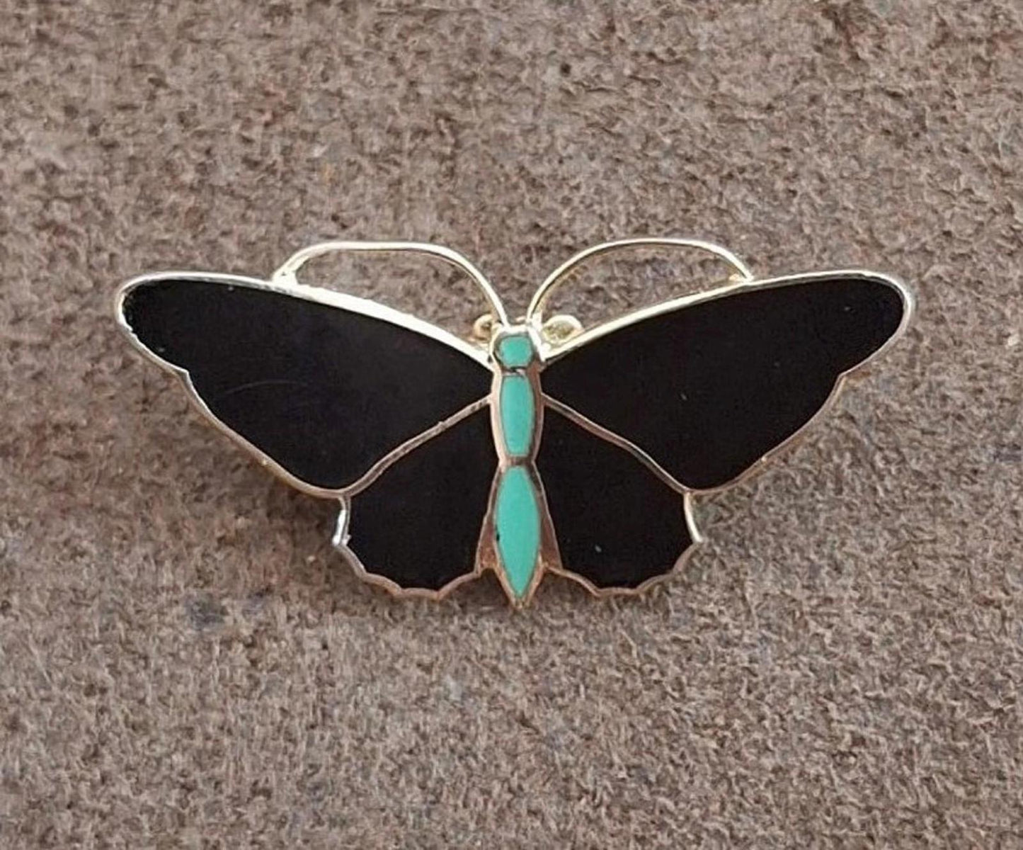 1960’s Black & Green Butterfly Enamel Pin Brooch