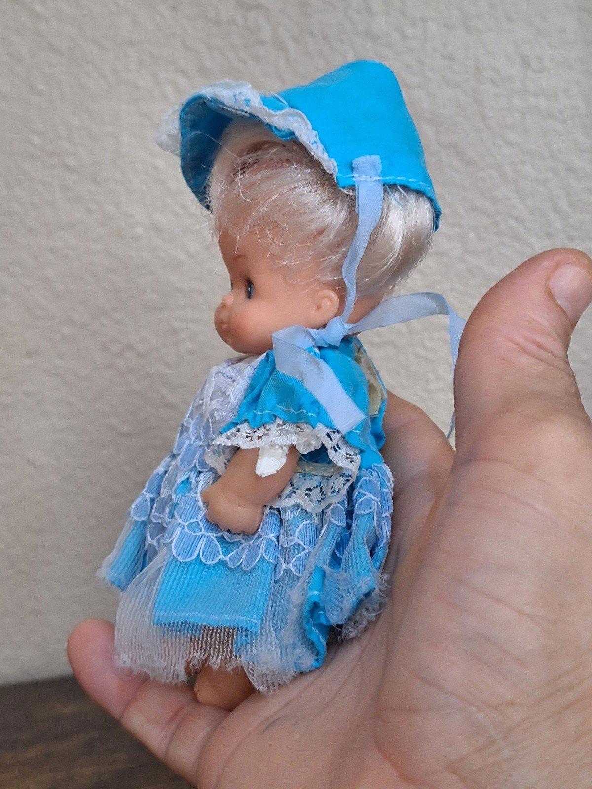 1970's Miniature Baby Doll With Blue Dress and Blue Eyes