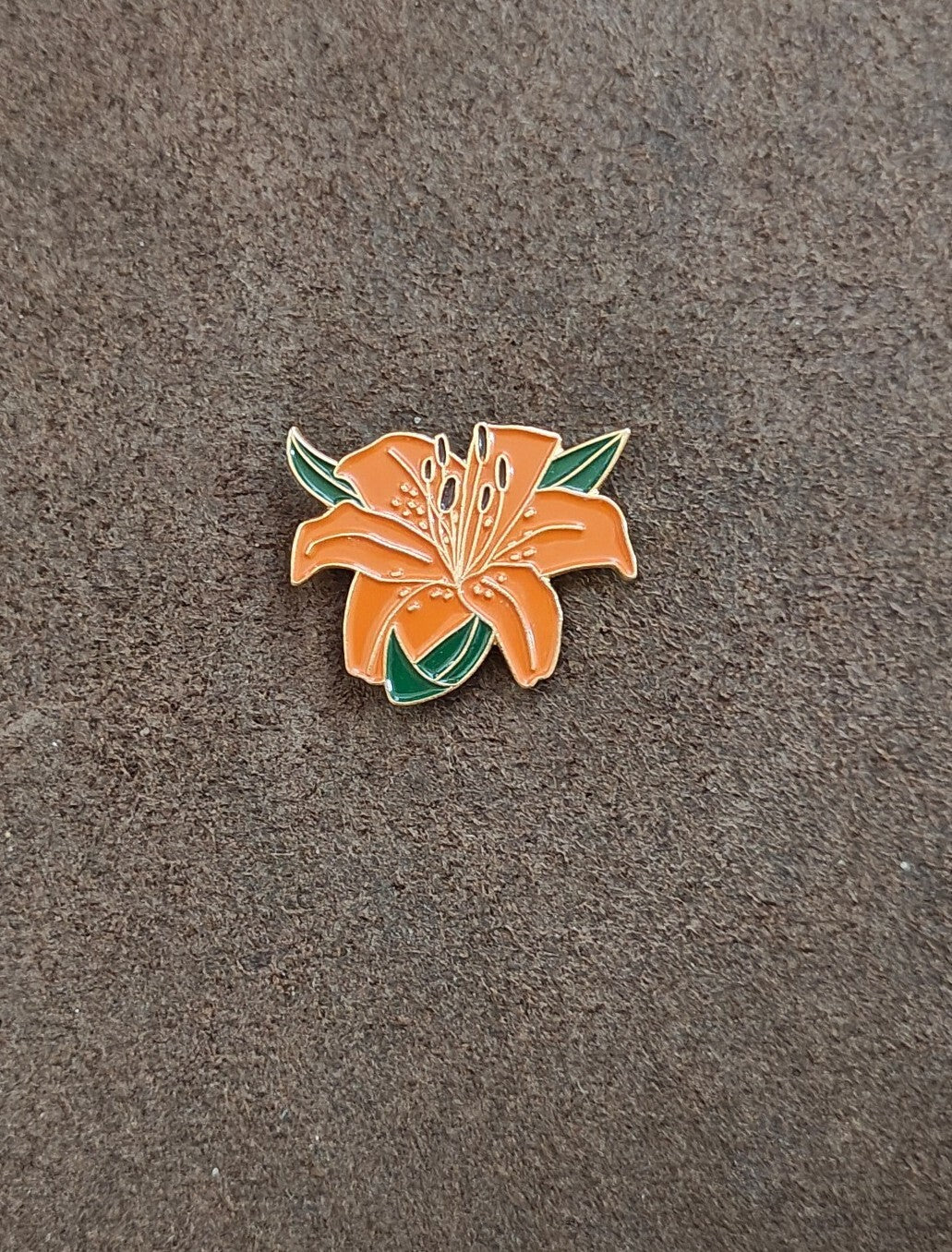 Colorful PinMart's Orange Tiger Lily Flower Enamel Gold Tone Pin