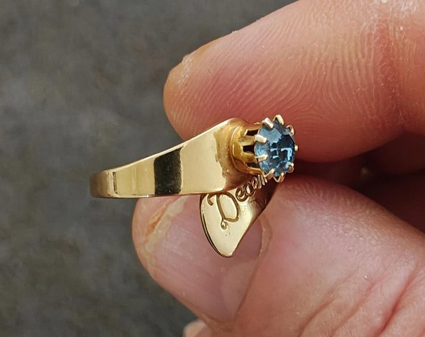 1970's Blue Topaz Stone December Ring & Dangle Earrings Set