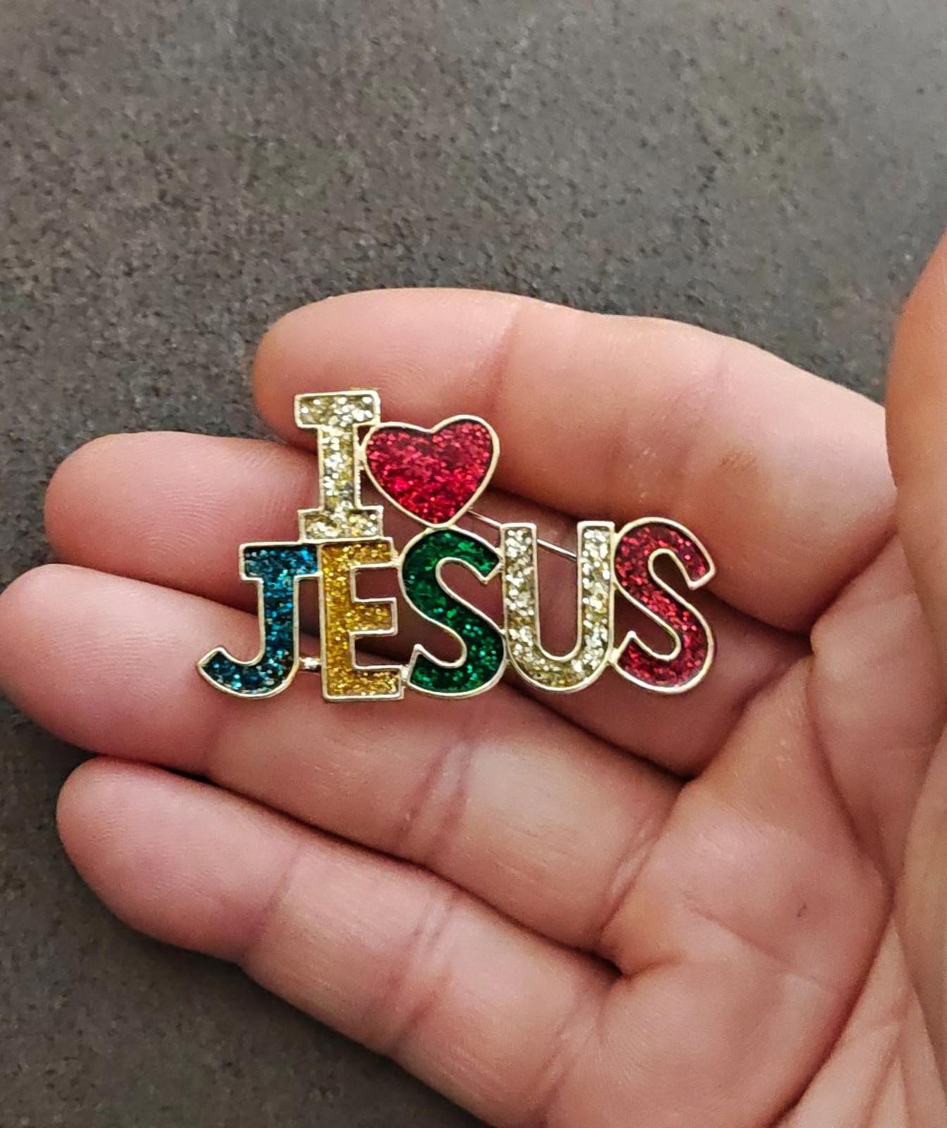 1990s I Love Jesus Rainbow Colors Glitter  Enamel Brooch Pin