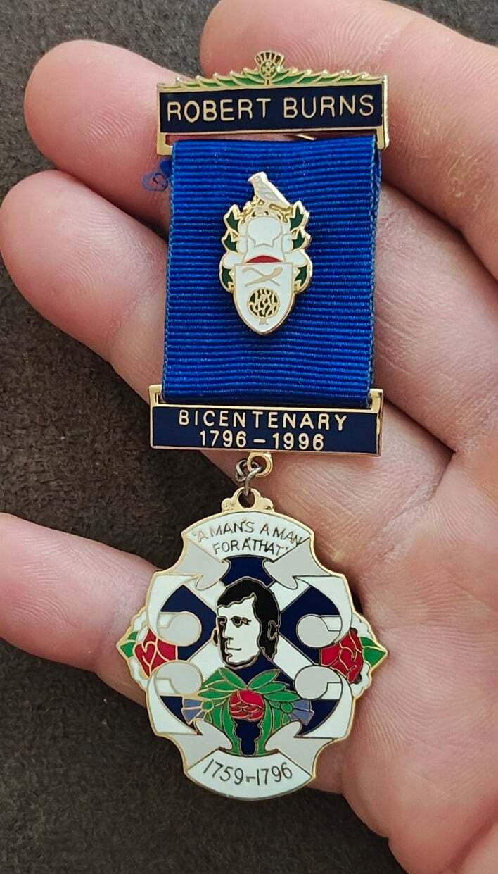1996 Robert Burns Bicentenary Commemorative Medal Ribbon Badge Pin