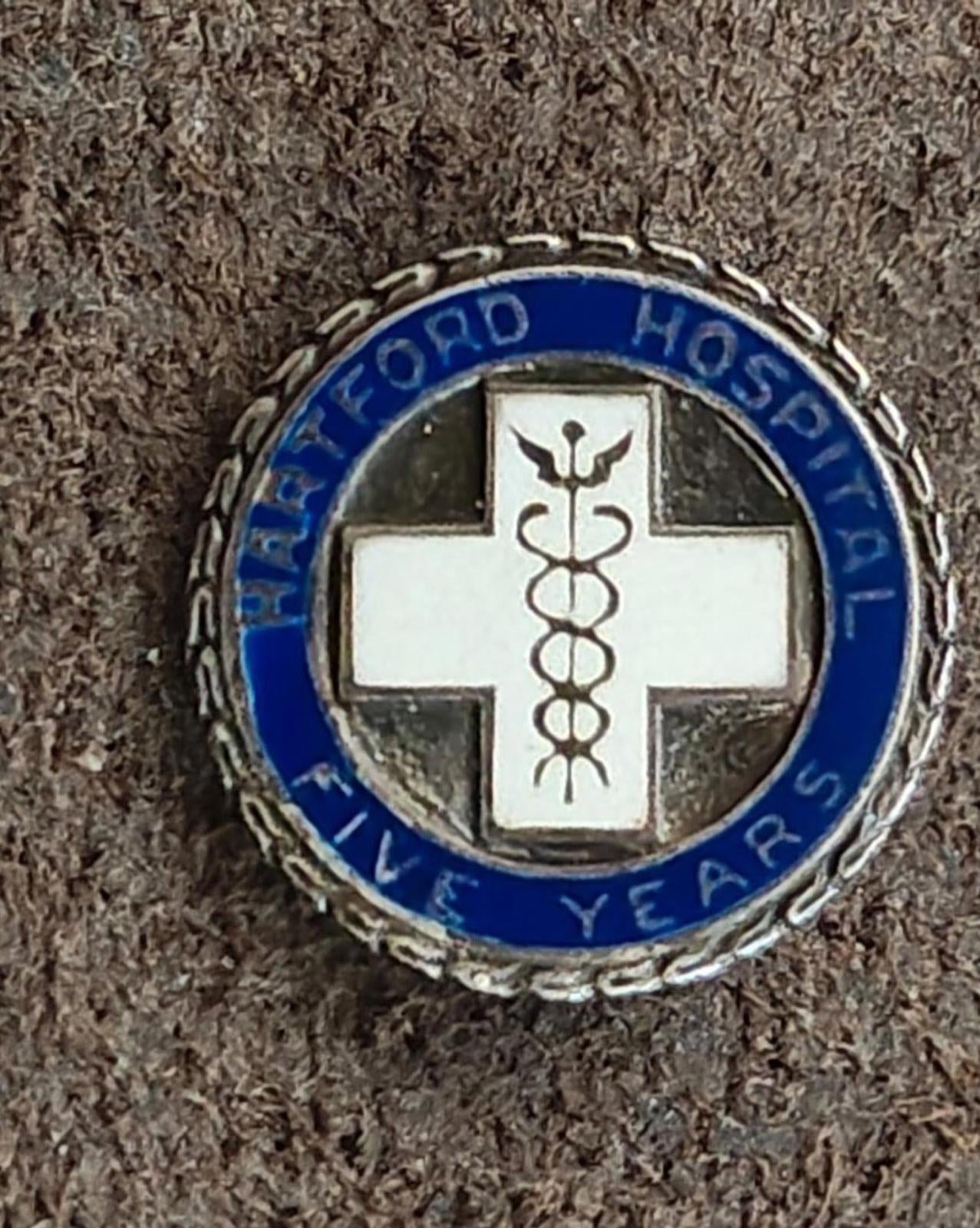 1960s/70s Sterling Silver Hartford Hospital Five Year Service Enamel Pin