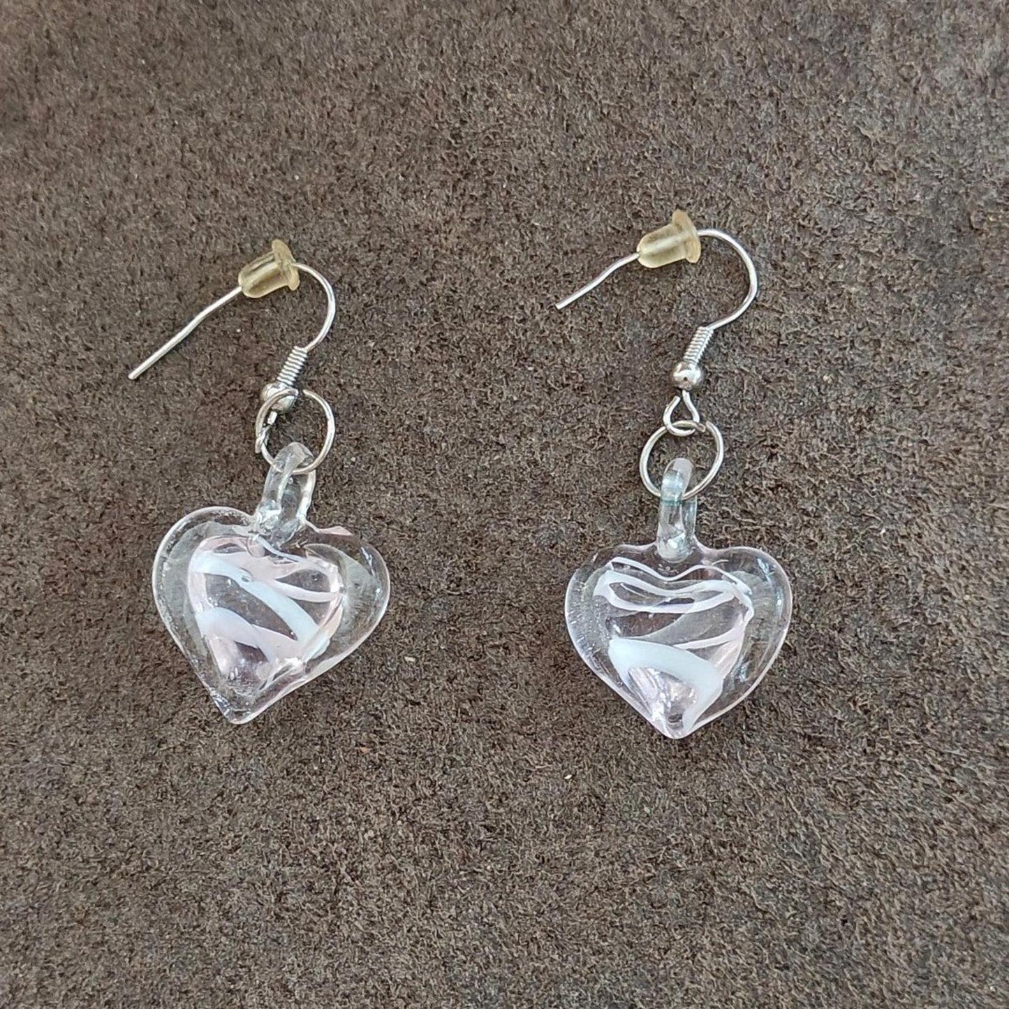 1980's Murano Inspired Glass Heart Shaped Swirl Glass Earrings