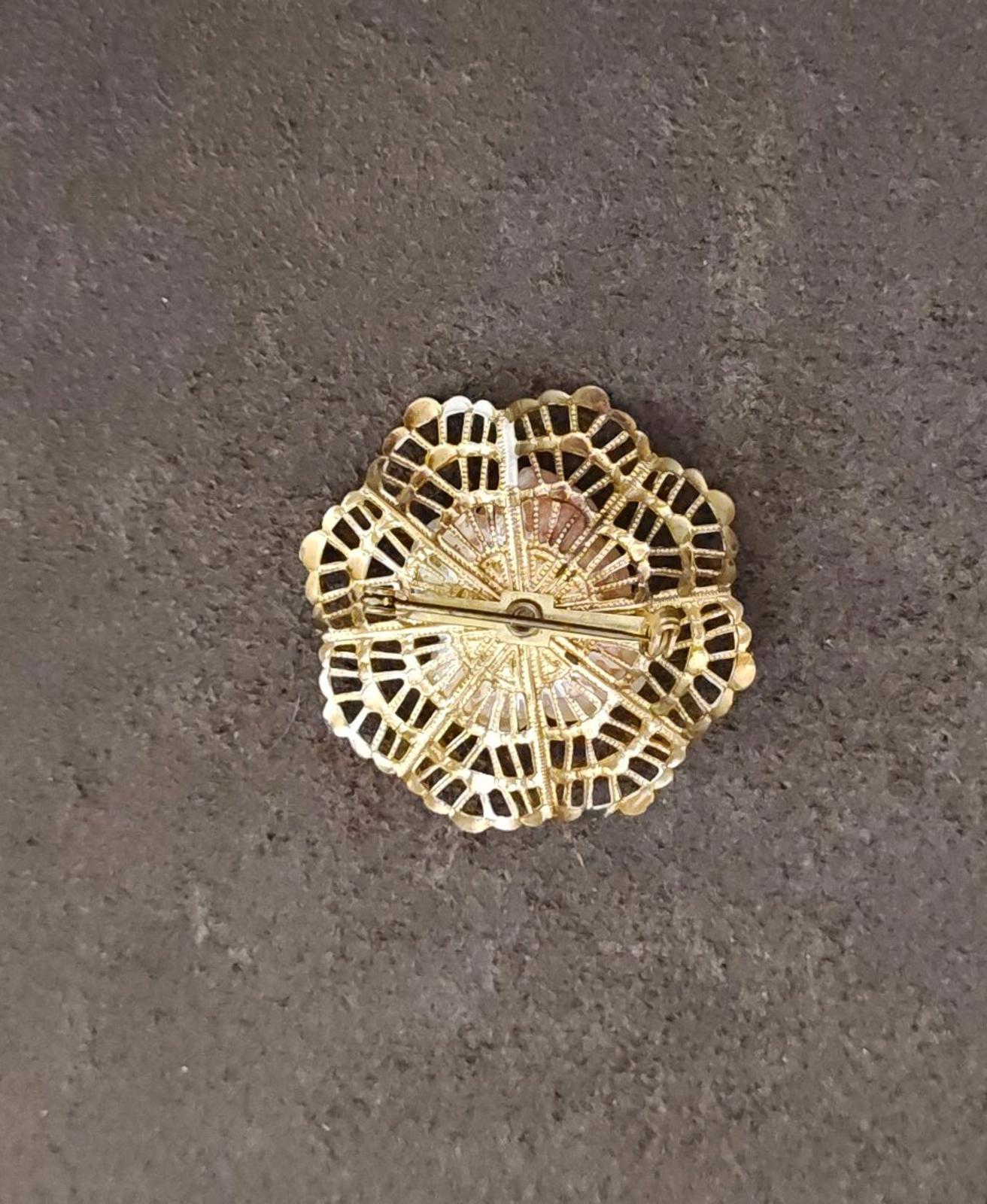1960s Gold Tone Filigree Pink Rose Brooch