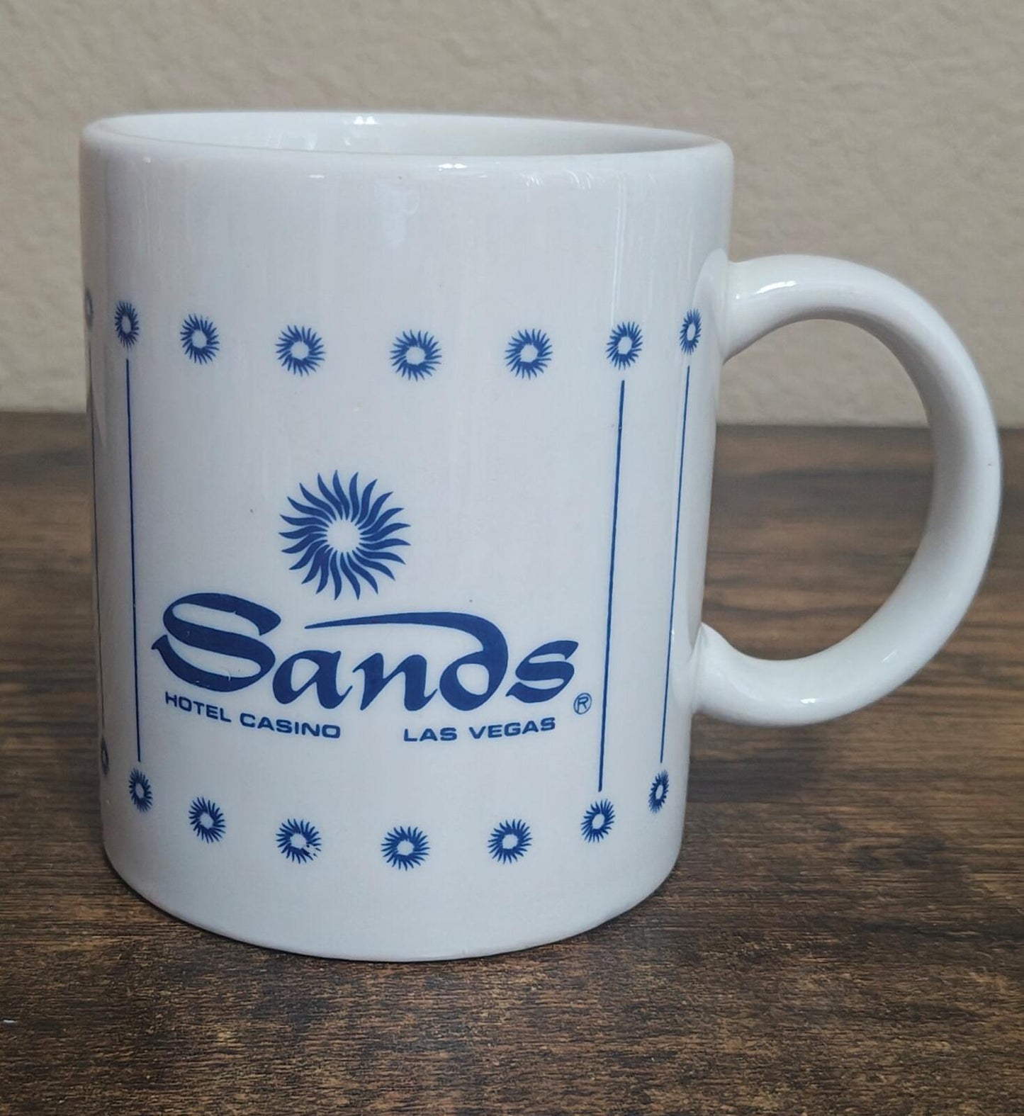 1970s/80s Sands Hotel & Casino Las Vegas  White & Blue 10 oz Ceramic Mug